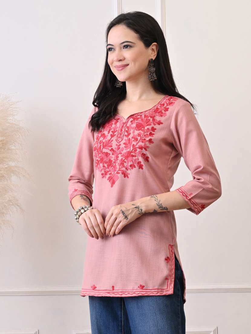 women embroidered three quarter sleeve straight kurti - 22079860 - Standard Image - 2