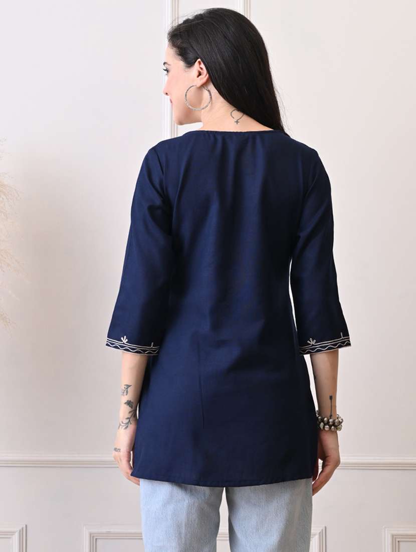 women embroidered three quarter sleeve straight kurti - 22079861 - Standard Image - 2