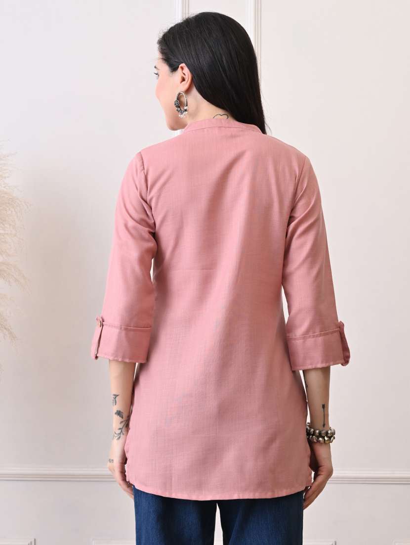 women solid three quarter sleeve straight kurti - 22079866 - Standard Image - 2