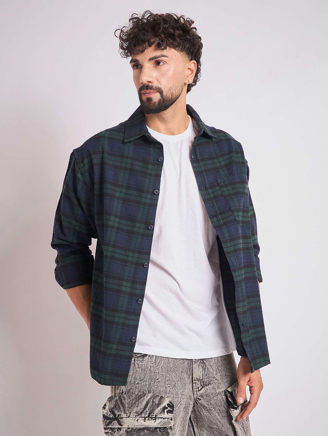 men checkered long sleeve oversized casual shirt - 22079872 -  Standard Image - 2