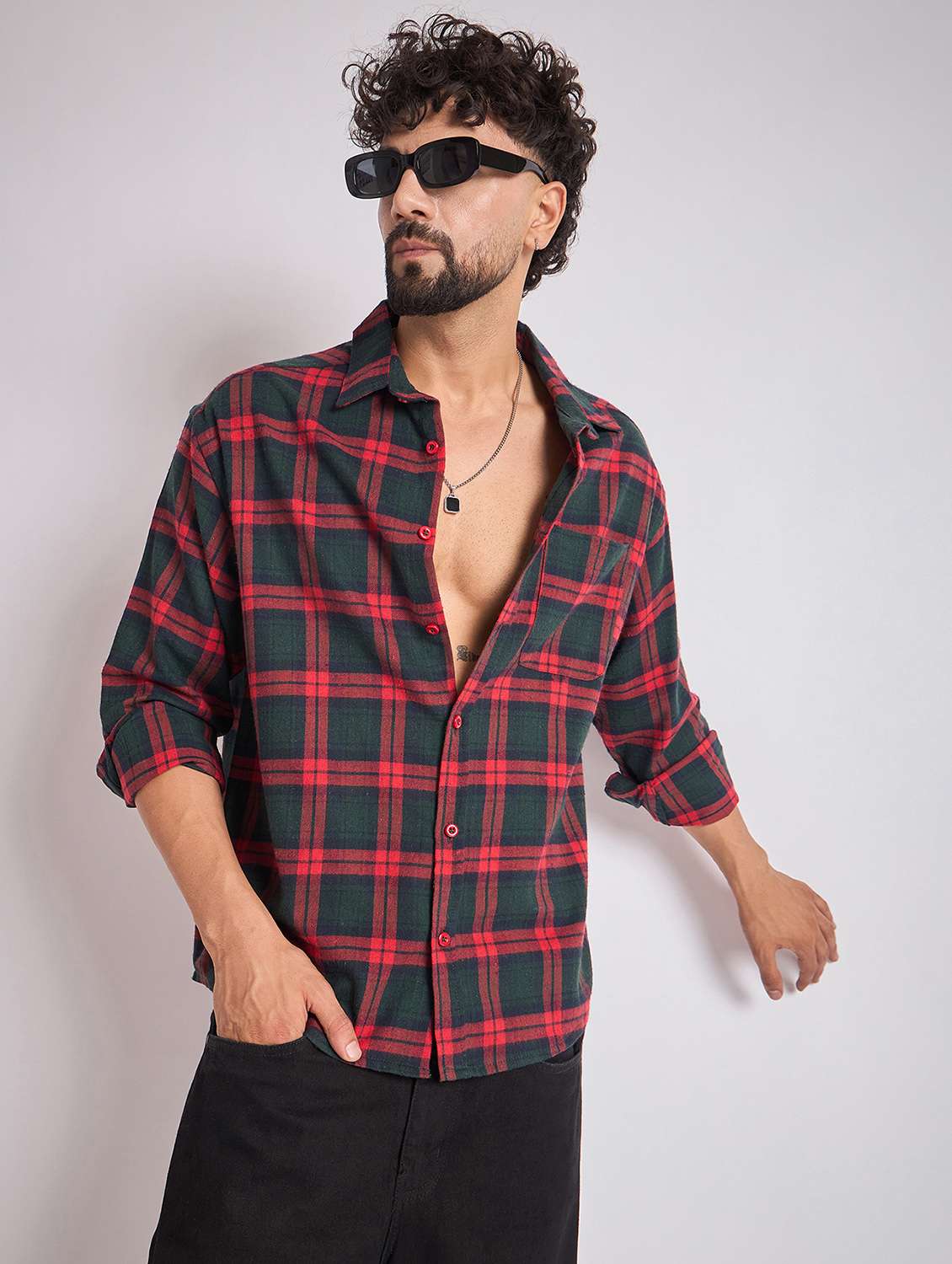 men checkered long sleeve oversized casual shirt - 22079873 -  Standard Image - 2