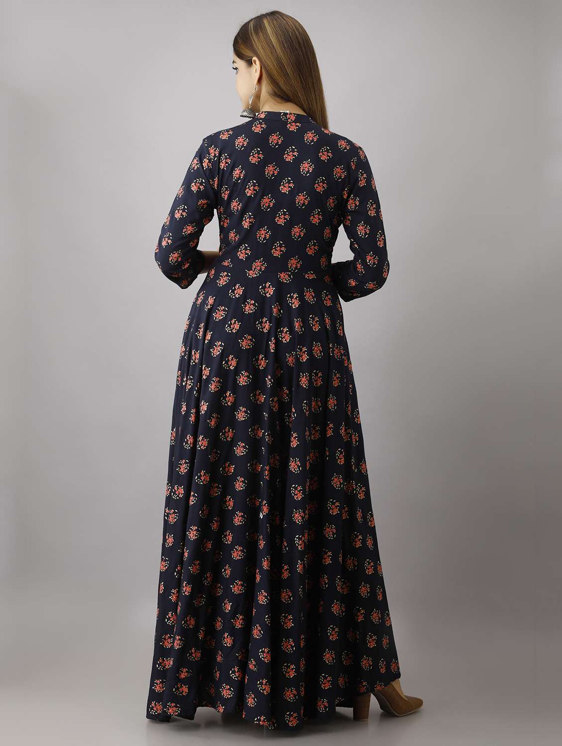 women floral printed three quarter sleeve ethnic dress - 22079875 -  Standard Image - 2