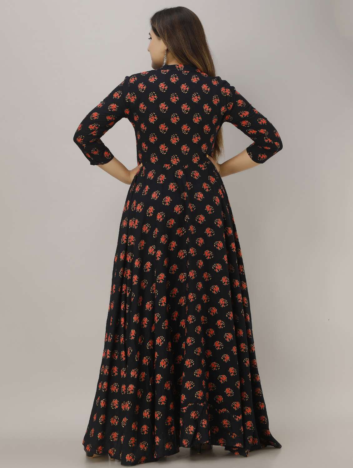 women floral printed three quarter sleeve ethnic dress - 22079876 -  Standard Image - 2