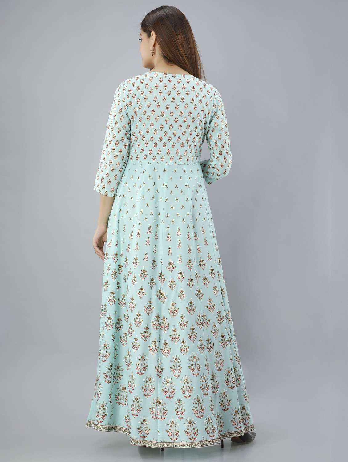 women printed three quarter sleeve ethnic dress - 22079877 - Standard Image - 2