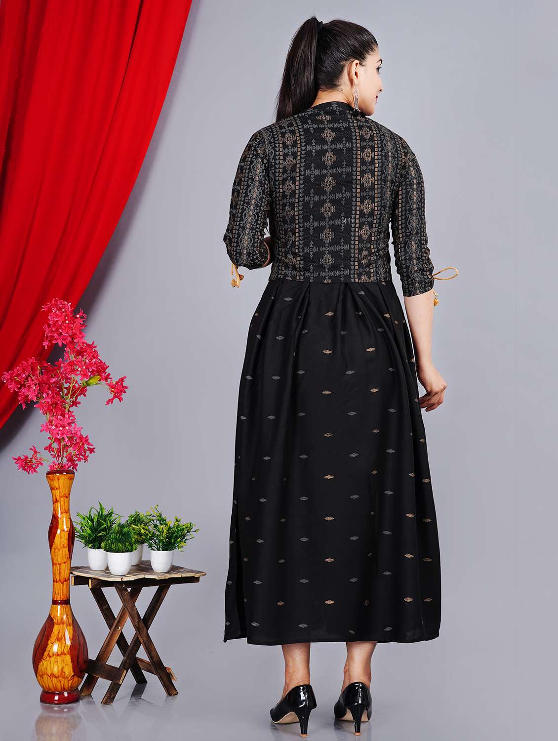 women printed three quarter sleeve ethnic dress - 22079879 -  Standard Image - 2