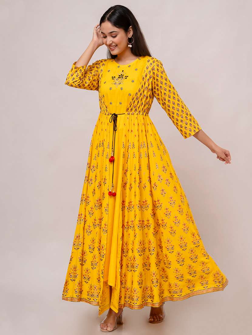 women printed three quarter sleeve ethnic dress - 22079892 -  Standard Image - 2