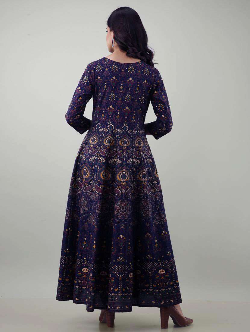 women printed three quarter sleeve ethnic dress - 22079893 -  Standard Image - 2