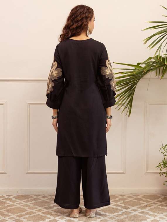 women solid with work three quarter sleeve ethnic co-ord set - 22079903 - Standard Image - 2