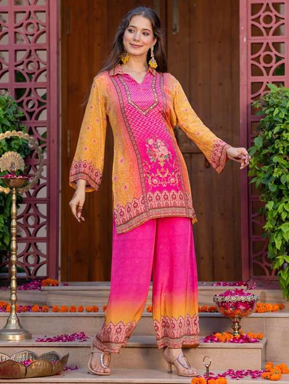women printed long sleeve ethnic co-ord set - 22079916 - Standard Image - 2