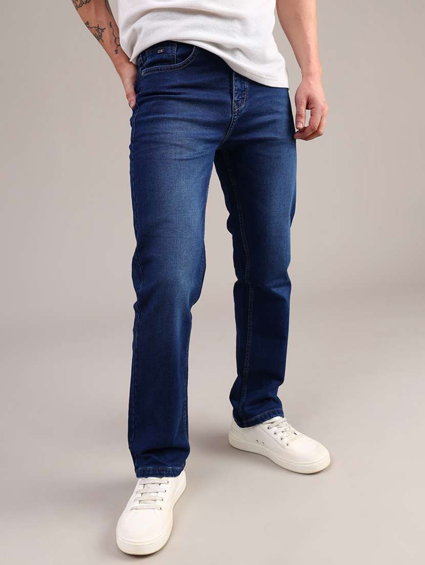 men washed mid rise full length straight fit jeans