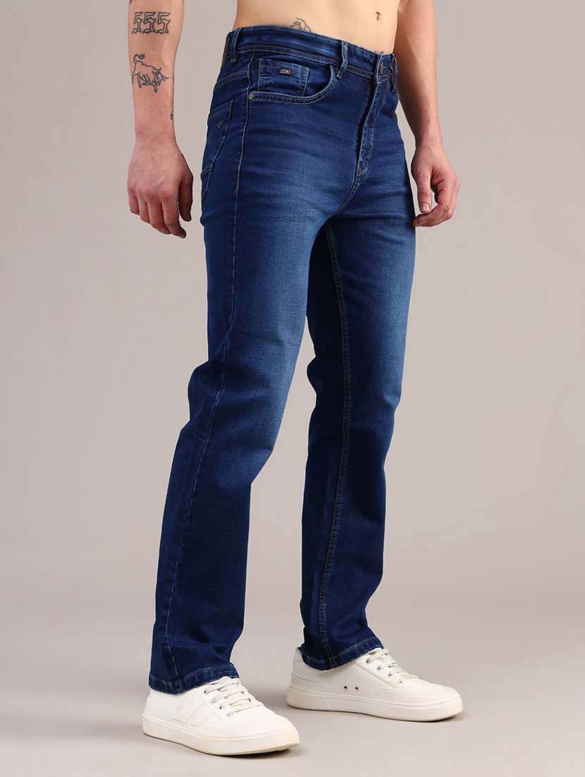 Men Washed Mid Rise Full Length Straight Fit Jeans - 22080210 -  Standard Image - 2