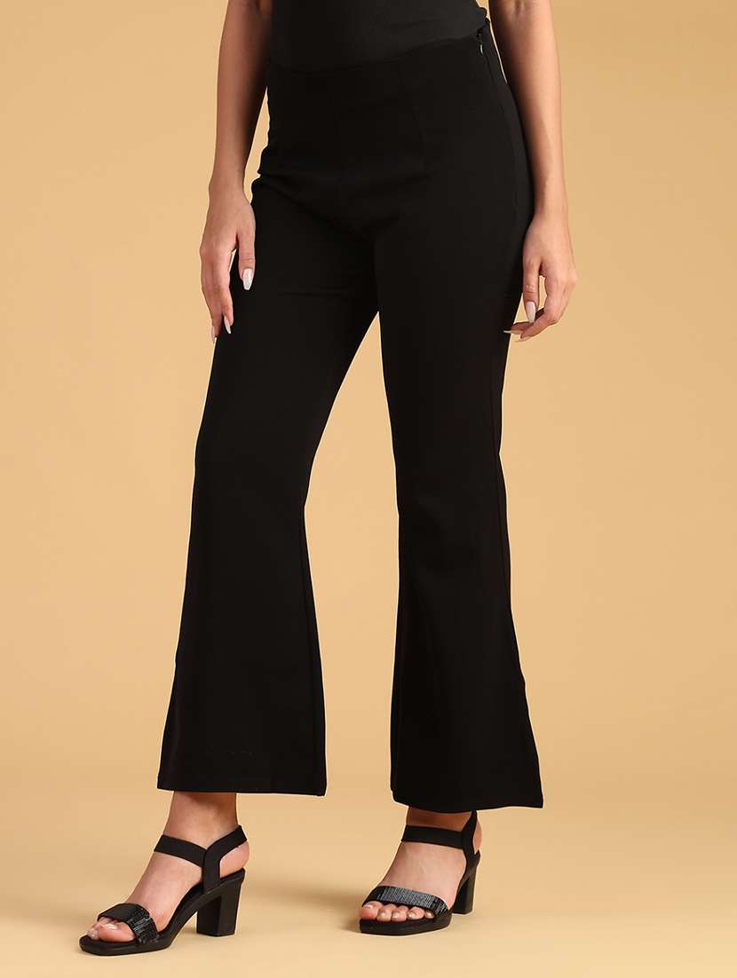 women solid mid rise bootcut trouser - 22080221 -  Standard Image - 2