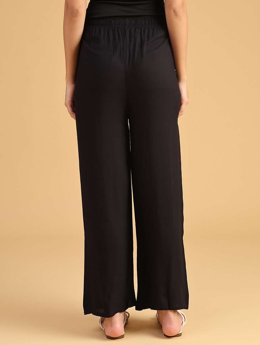 women solid mid rise flared palazzo - 22080236 -  Standard Image - 2