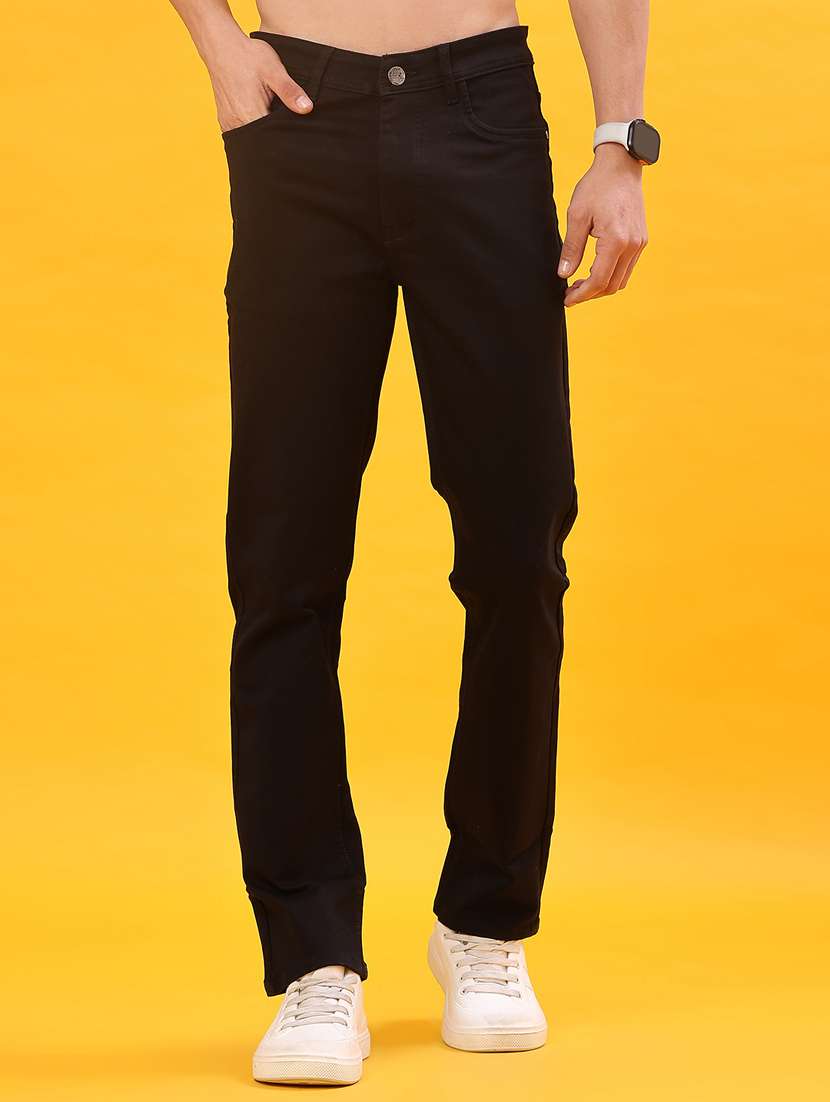men plain mid rise full length jeans