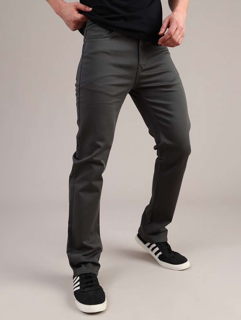 men grey mid rise full length straight fit jeans