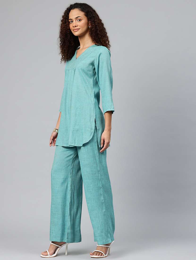 women solid top and palazzo co-ord set - 22080535 -  Standard Image - 2