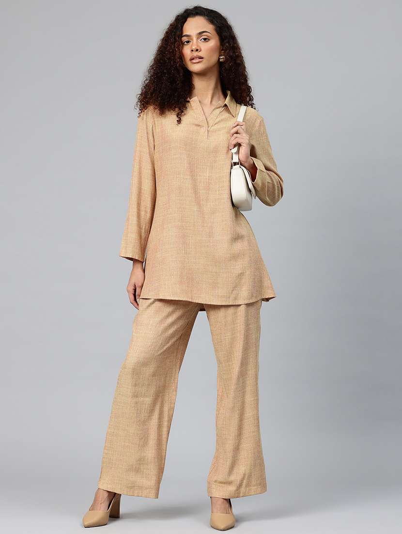 women solid top and palazzo co-ord set