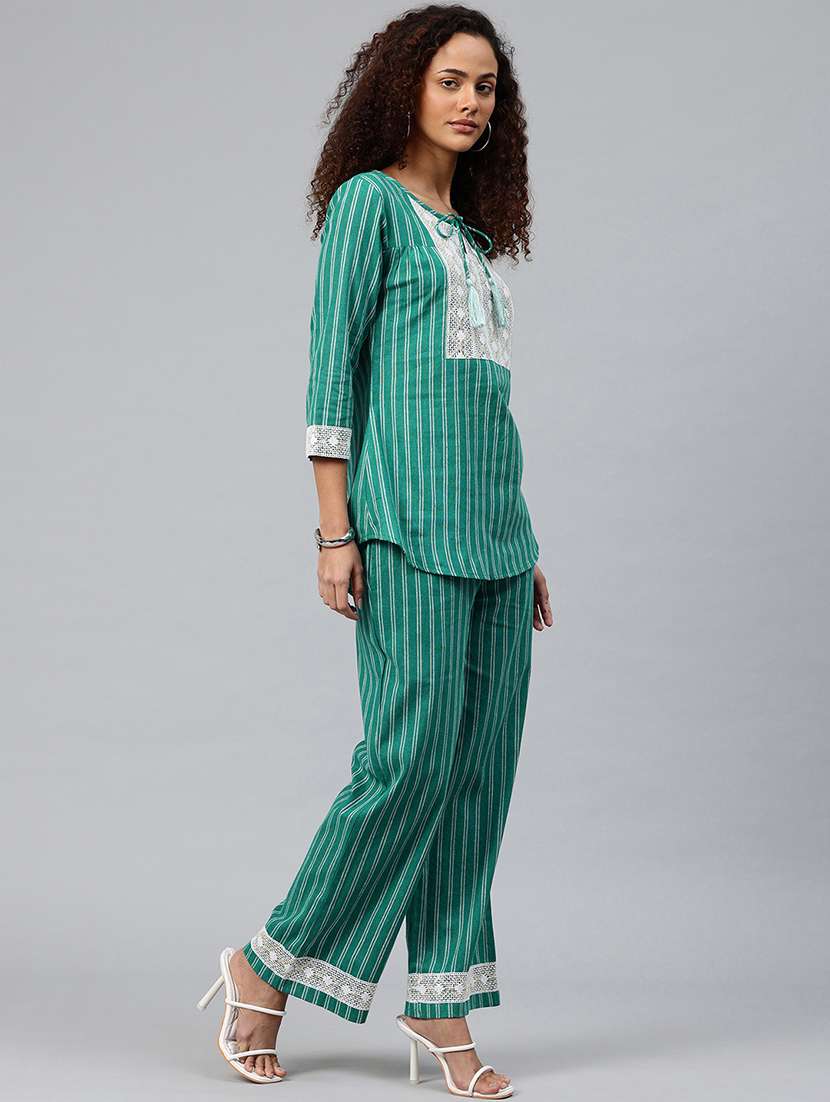 women striped three quarter sleeve co-ord set - 22080547 - Standard Image - 2