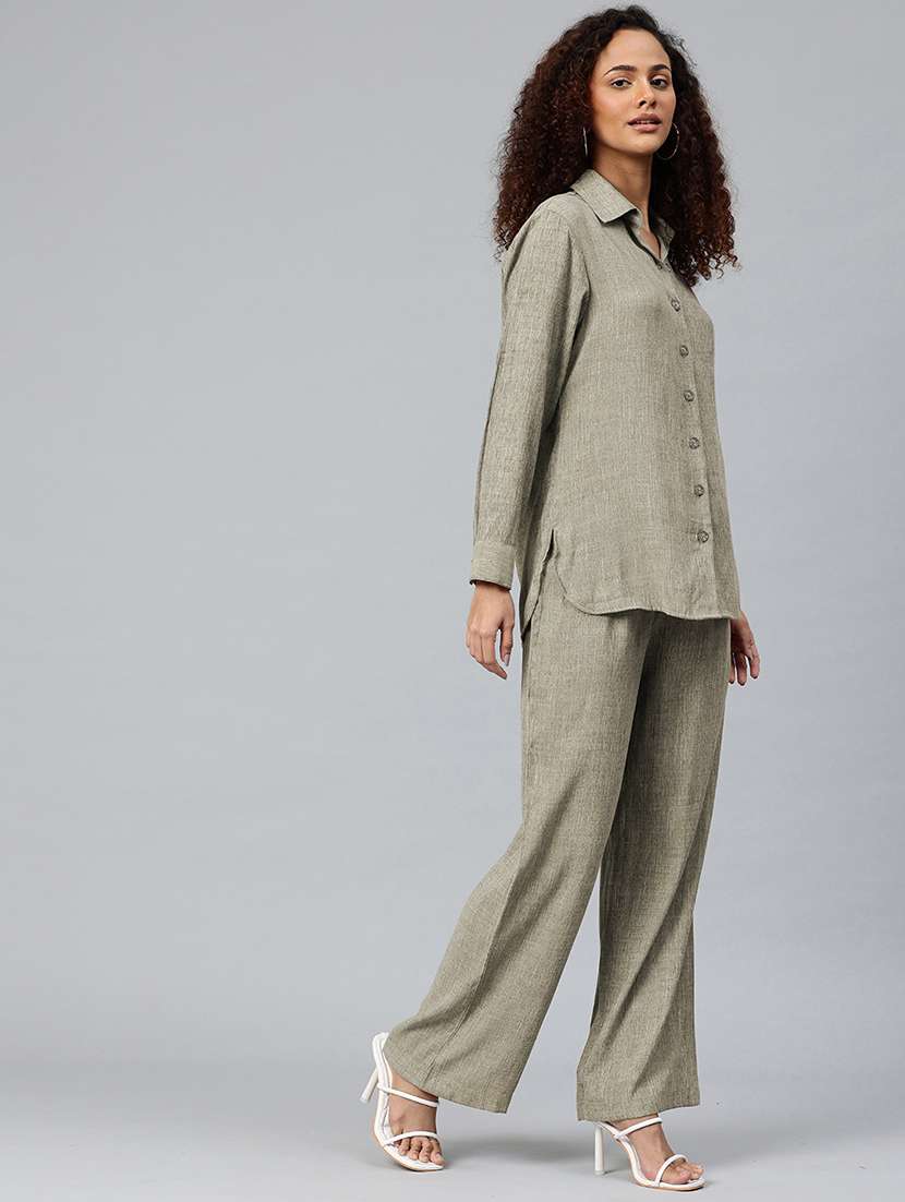 women solid shirt and trouser co-ord set - 22080548 -  Standard Image - 2