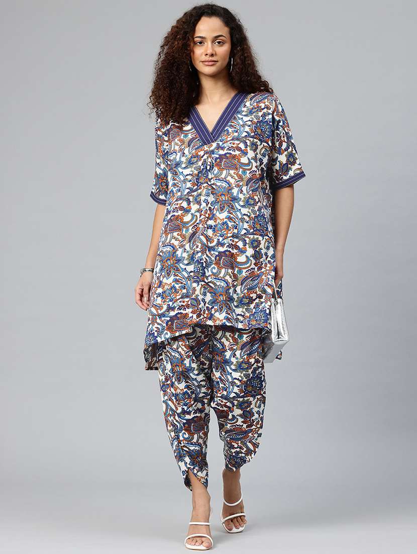 women printed three quarter sleeve co-ord set
