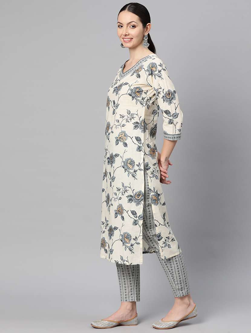 women floral three quarter sleeve kurta pant with dupatta set - 22080552 -  Standard Image - 2