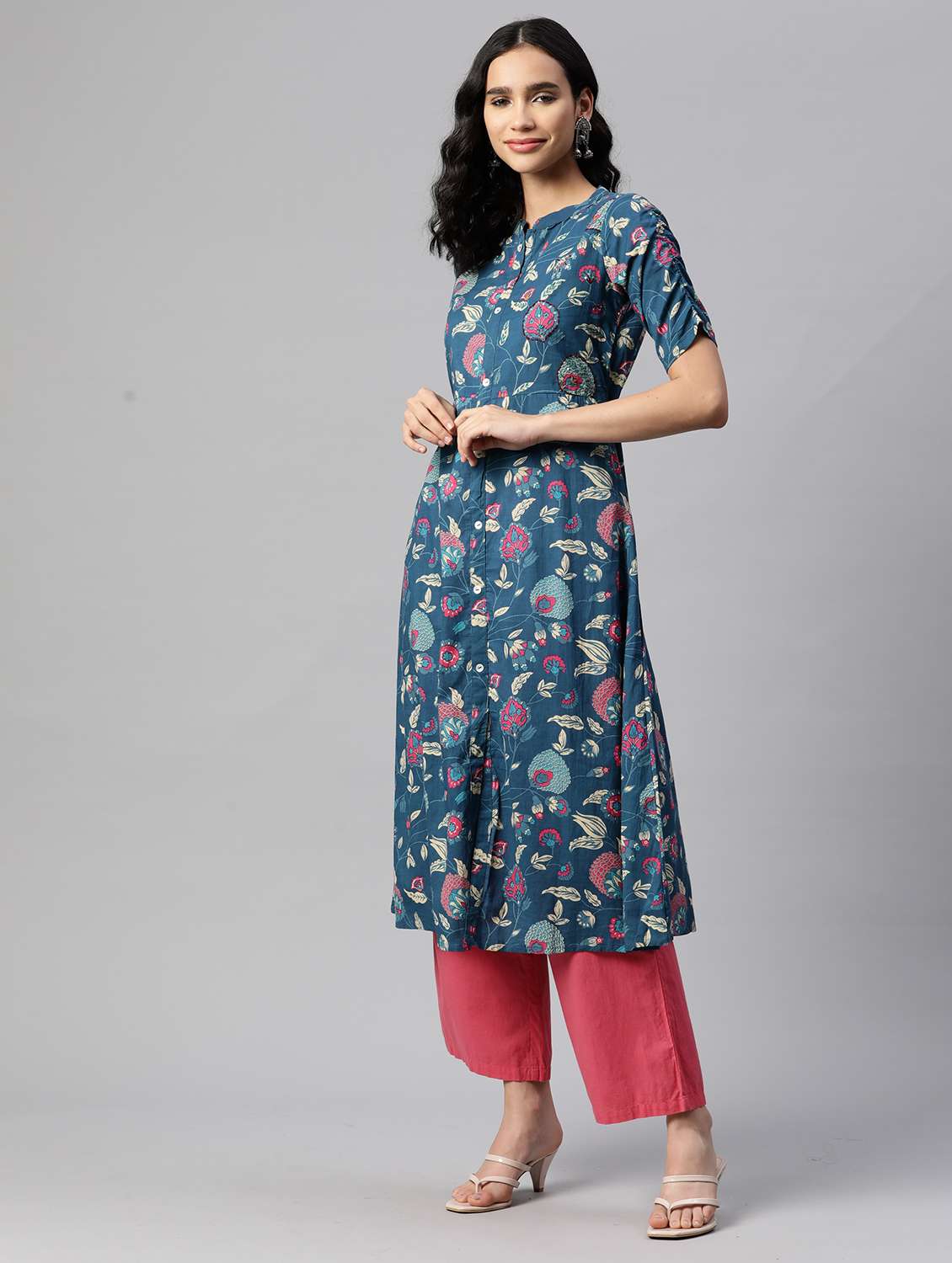 women floral printed short sleeve a-line kurta - 22080567 - Standard Image - 2