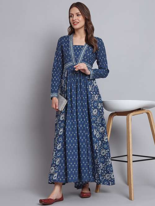 women printed long sleeve flared kurta - 22080570 - Standard Image - 0