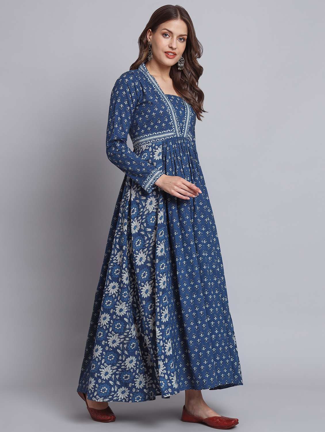 women printed long sleeve flared kurta - 22080570 - Standard Image - 2