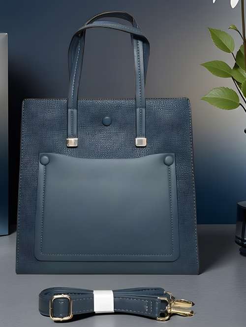 blue textured handbag with detachable strap - 22080788 -  Standard Image - 0