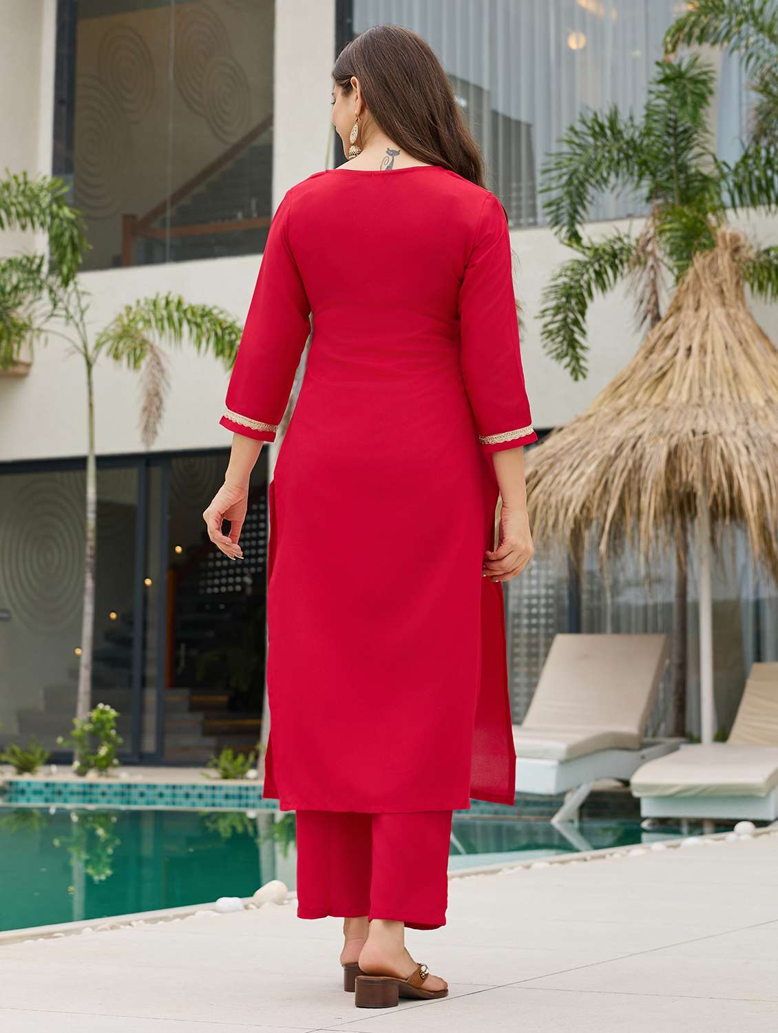 women embroidered three quarter sleeve kurta pant with dupatta set - 22080920 - Standard Image - 2