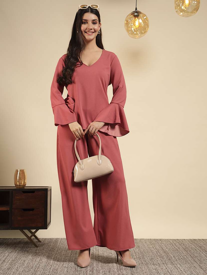 women solid top and palazzo co-ord set