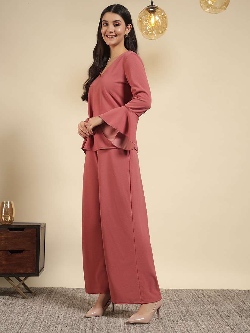 women solid top and palazzo co-ord set - 22080928 - Standard Image - 2