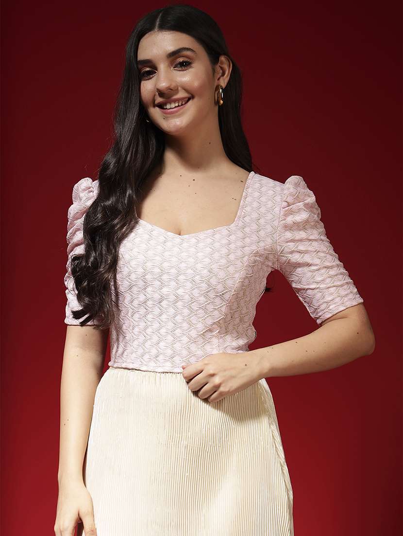 women self design puff sleeve stitched blouse - 22080929 -  Standard Image - 2