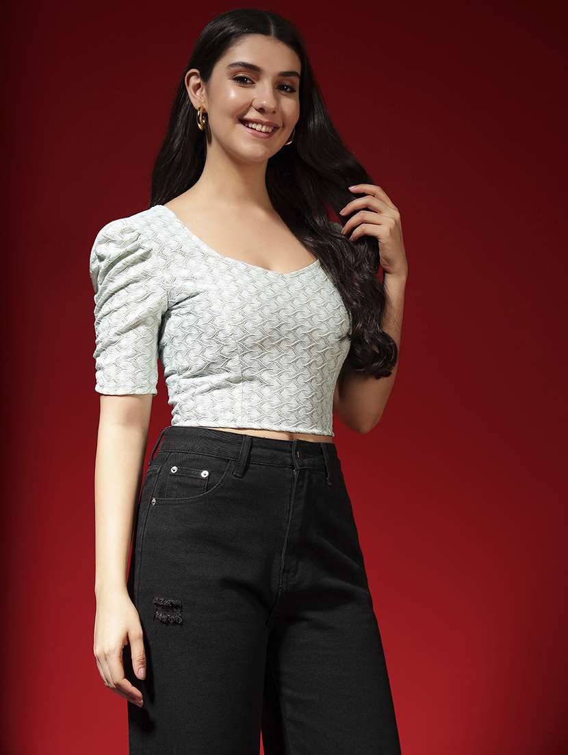 women self design puff sleeve stitched blouse - 22080930 -  Standard Image - 2