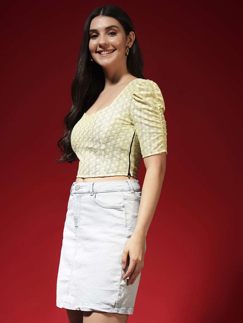 women self design puff sleeve stitched blouse - 22080931 -  Standard Image - 2