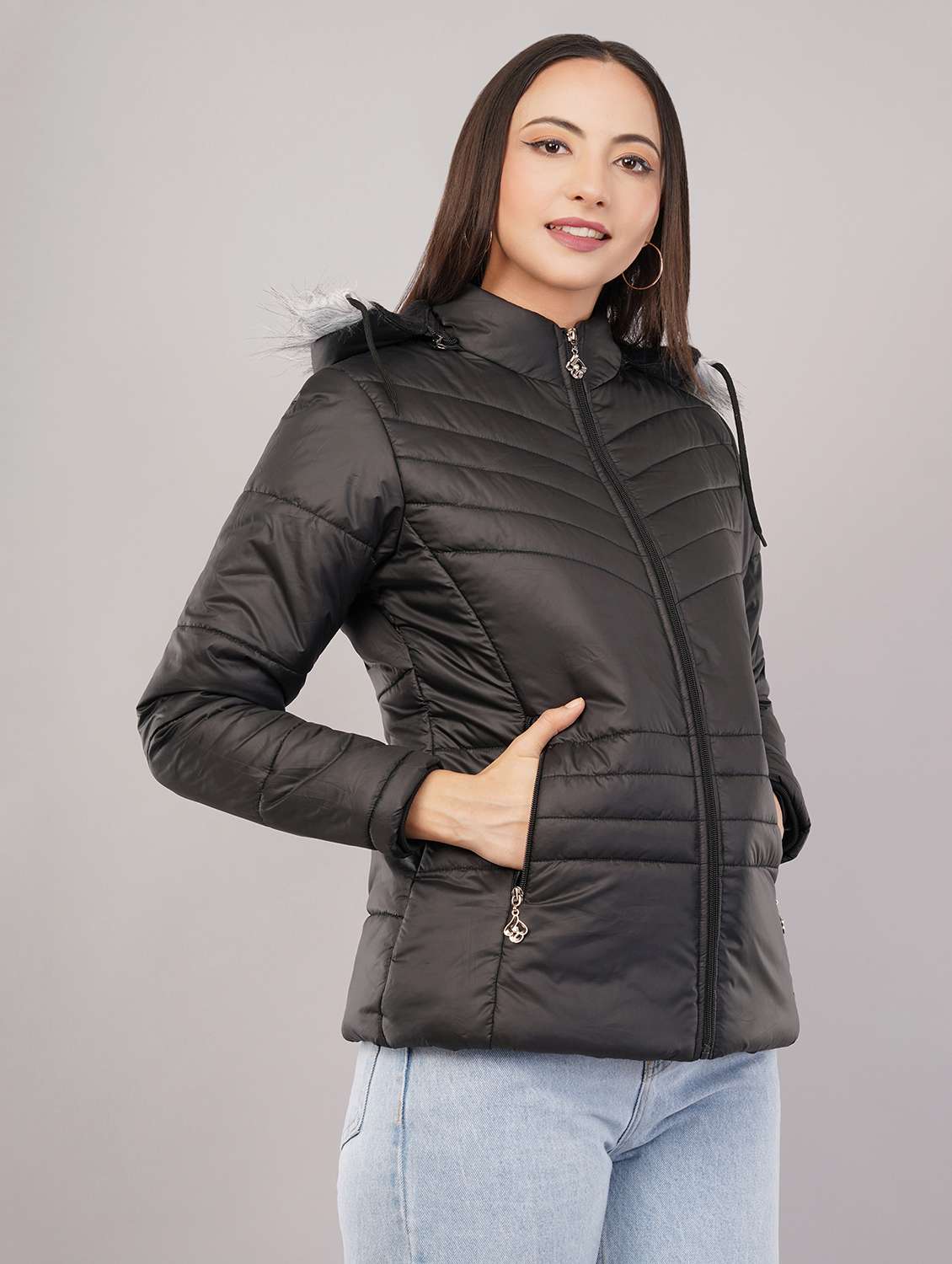 women solid long sleeve puffer jacket - 22080932 - Standard Image - 2
