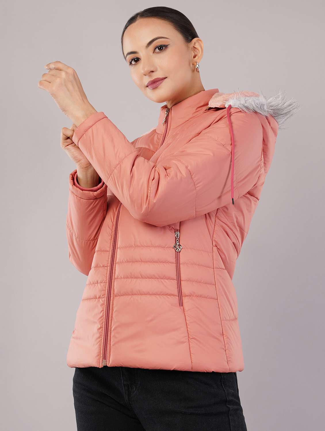 women solid long sleeve hooded quilted jacket - 22080933 - Zoom Image - 0