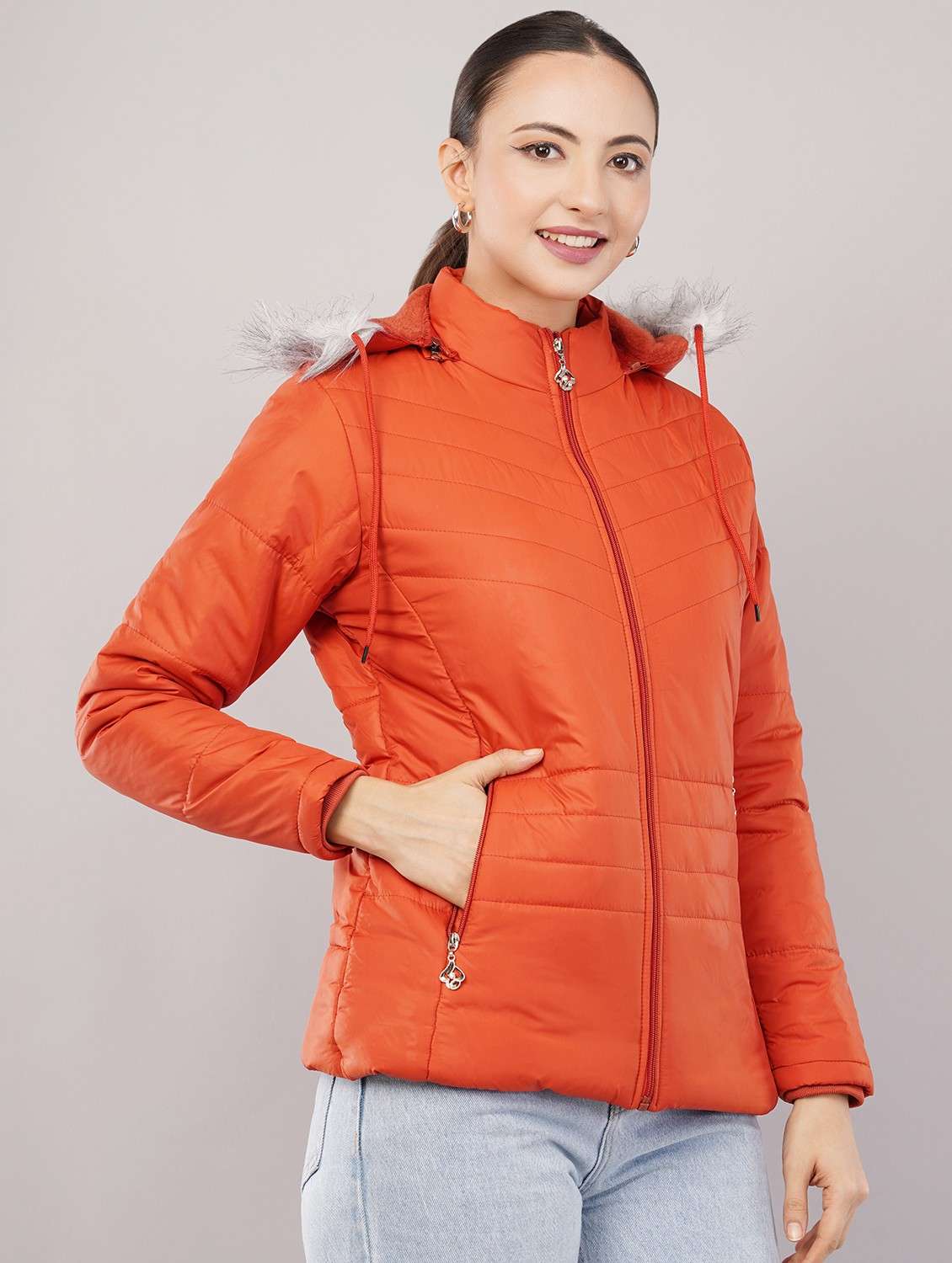 women solid long sleeve hooded quilted jacket