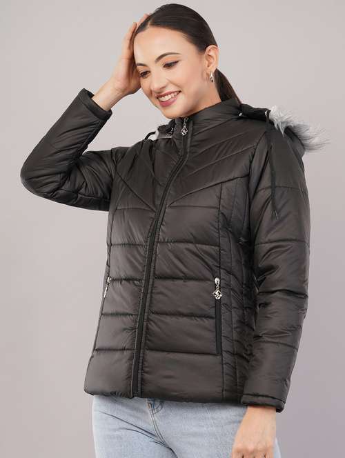 women solid long sleeve hooded quilted jacket - 22080937 - Standard Image - 0