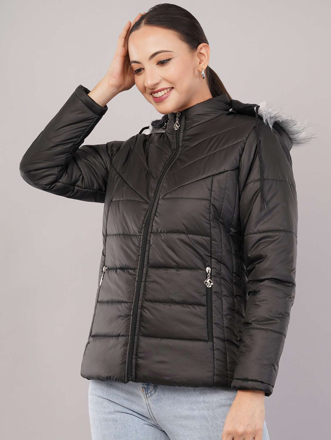 women solid long sleeve hooded quilted jacket - 22080937 - Zoom Image - 0