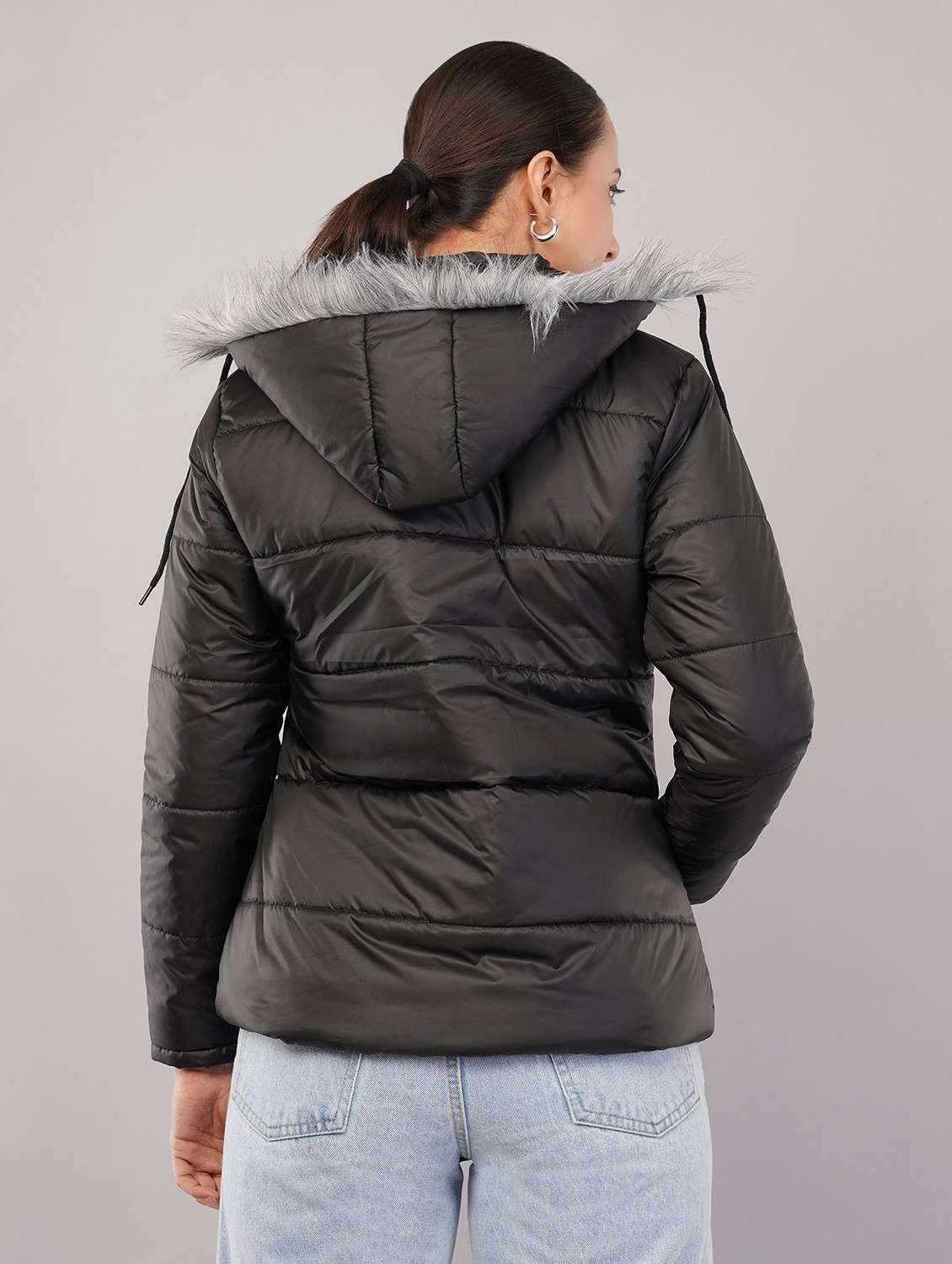 women solid long sleeve hooded quilted jacket - 22080937 - Standard Image - 2