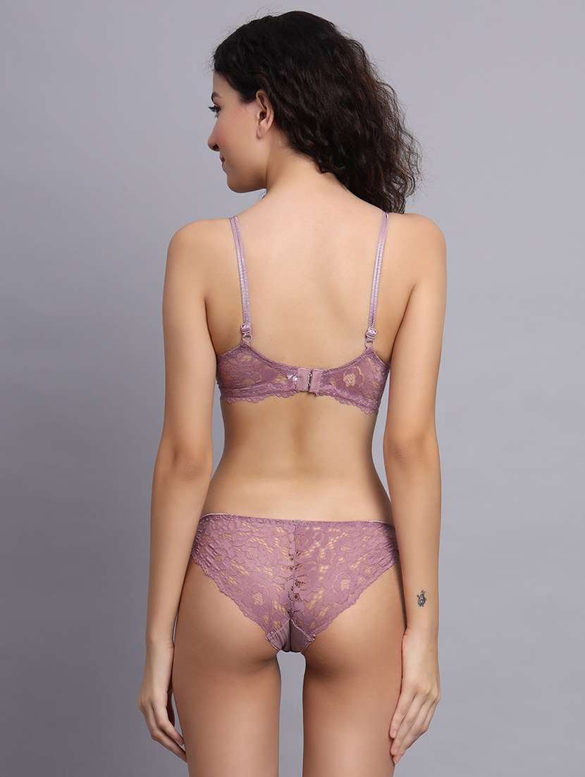 women solid lace bra and panty set - 22080955 -  Standard Image - 2