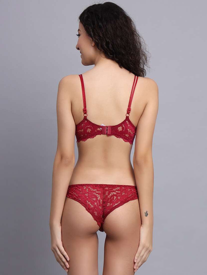 women solid lace bra and panty set - 22080956 -  Standard Image - 2