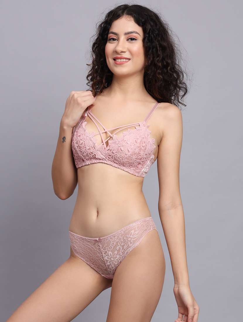 women solid lace bra and panty set - 22080960 -  Standard Image - 2