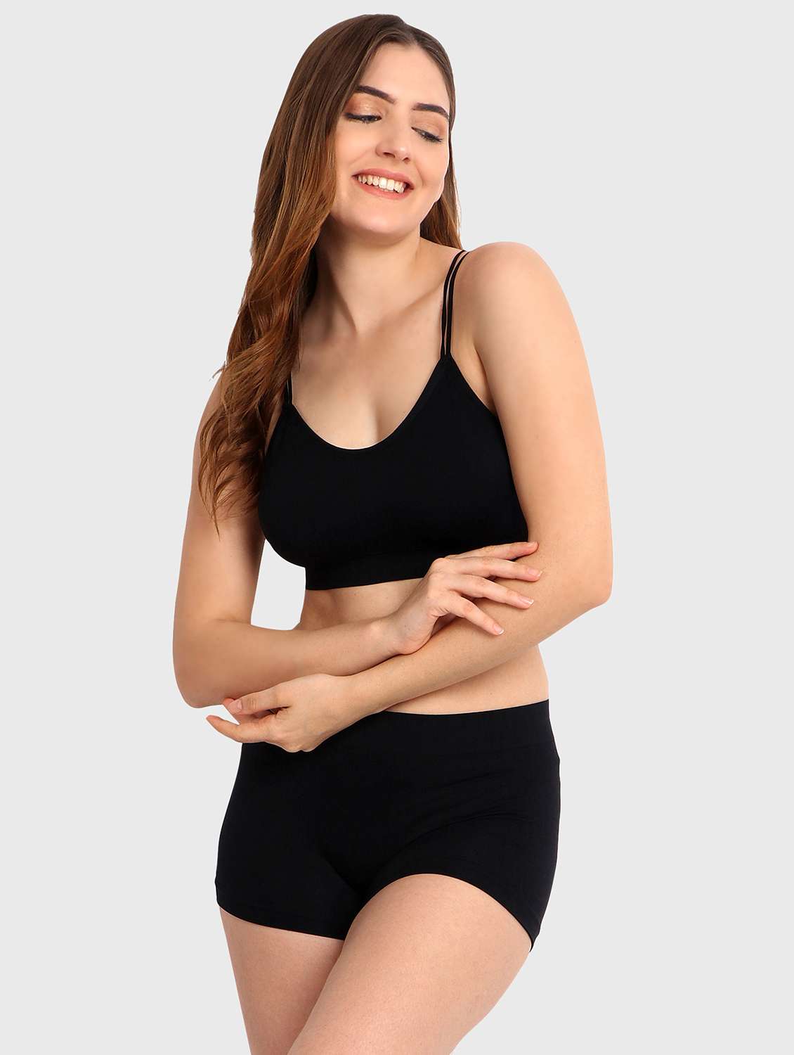 women solid bra and boy shorts set - 22080962 -  Standard Image - 2