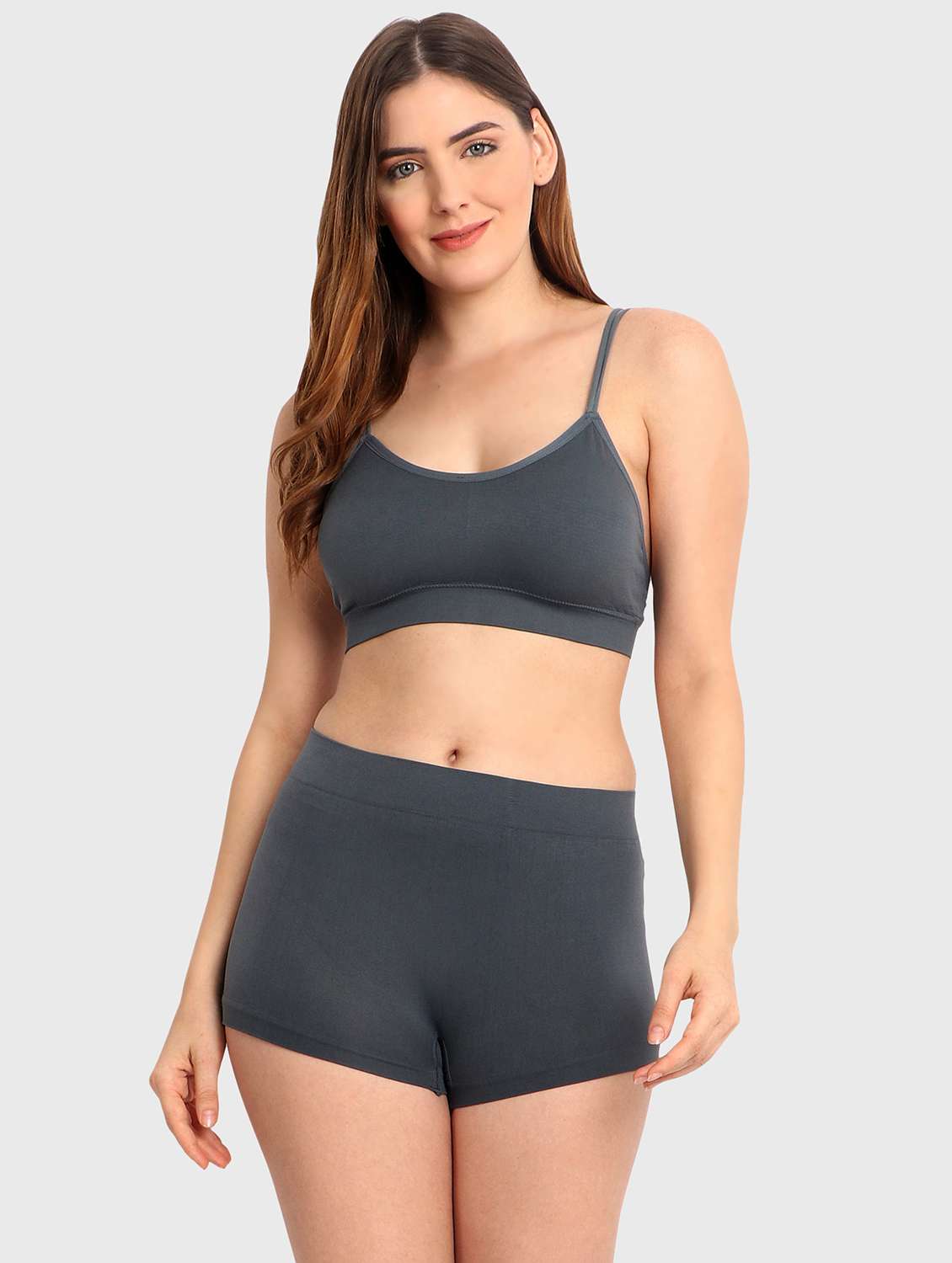 women solid bra and boy shorts set - 22080963 -  Standard Image - 2