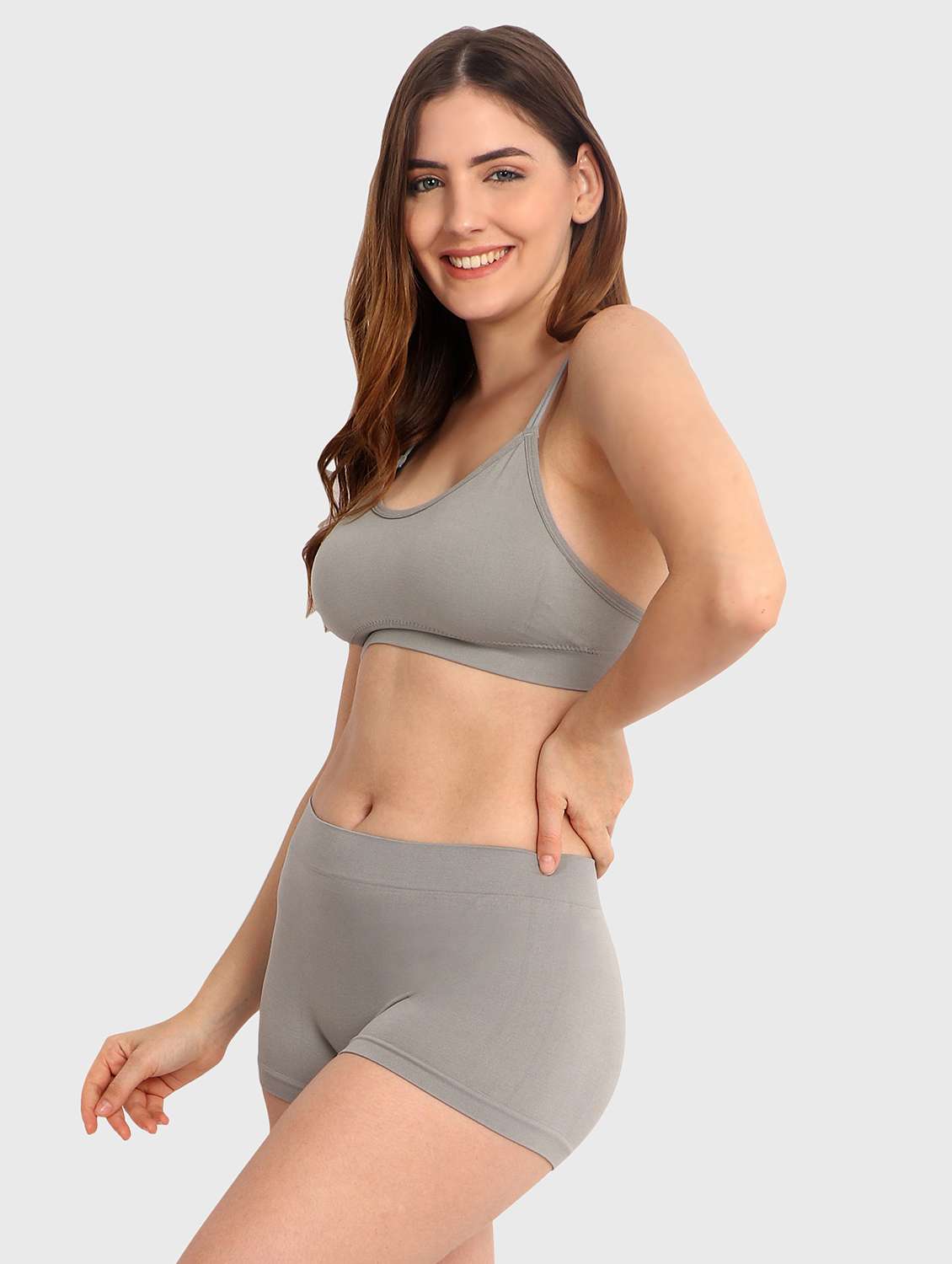 women solid bra and boy shorts set - 22080966 -  Standard Image - 2