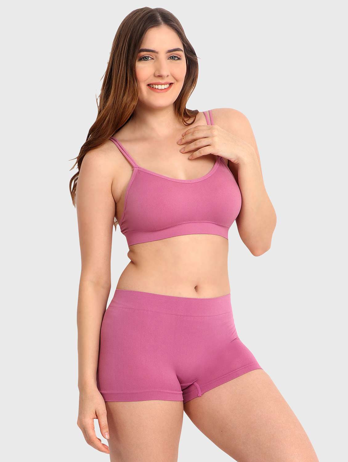 women solid bra and boy shorts set - 22080968 -  Standard Image - 2