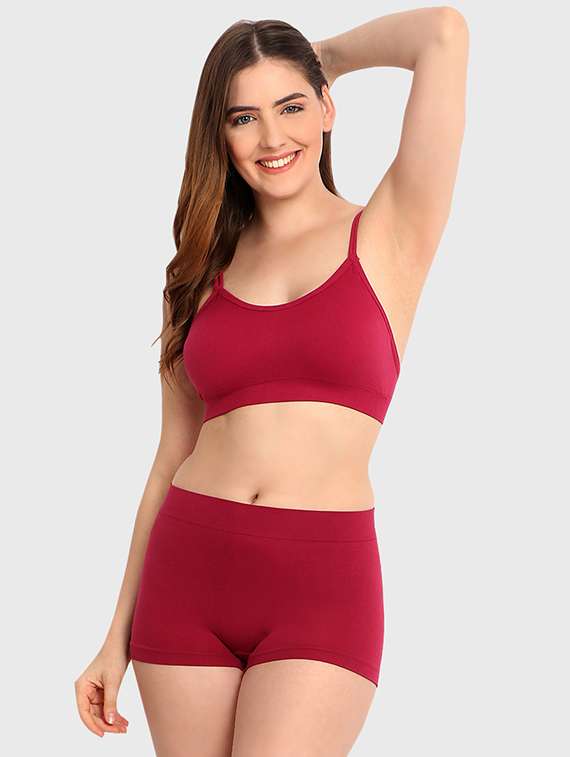 women solid bra and boy shorts set - 22080969 -  Standard Image - 2