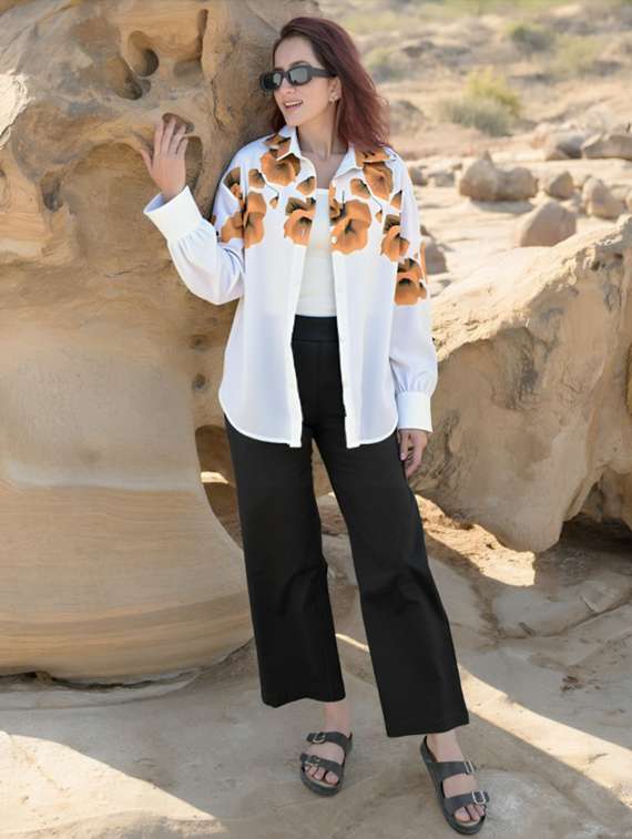 women floral print long sleeve collared shirt - 22081084 - Standard Image - 2